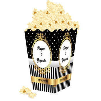 Siyah Beyaz Gold Çerçeveli Temalı Yazılı Popcorn Kutusu