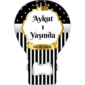 Siyah Beyaz Puantiye ile Gold Çerçeve Temalı Balon Magnet Açacak