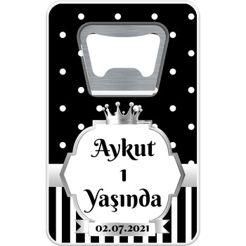 Siyah Beyaz Puantiye ile Gümüş Çerçeve Temalı Dikdörtgen Magnet Açacak