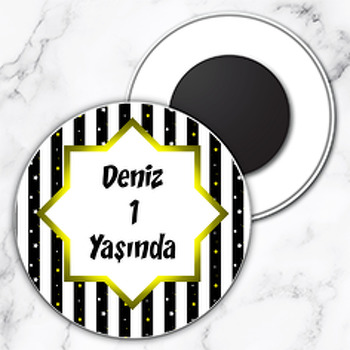 Siyah Beyaz Yıldız Temalı Daire Plastik Magnet