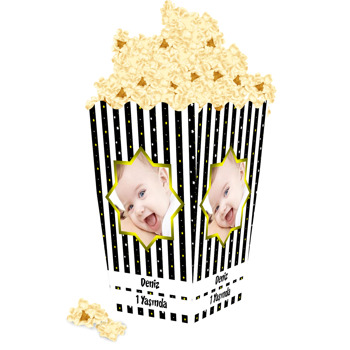 Siyah Beyaz Yıldız Temalı Popcorn Kutusu