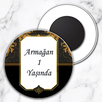 Siyah Damask Temalı Daire Plastik Magnet