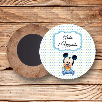 Soft Bebek Mickey Mouse Temalı Daire Ahşap Magnet