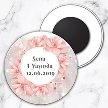 Soft Çiçekler Temalı Daire Plastik Magnet