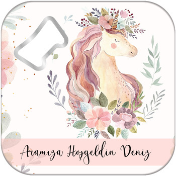 Soft Çiçekli Unicorn Temalı Kare Magnet Açacak