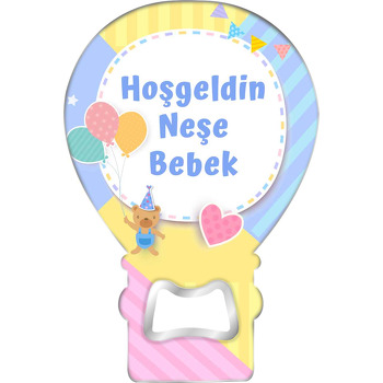 Soft Çizgili Desende Balonlu Ayıcık Temalı Balon Magnet Açacak