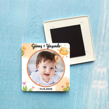 Soft Güneş ile Laleler Temalı Plastik Kare Hediyelik Magnet