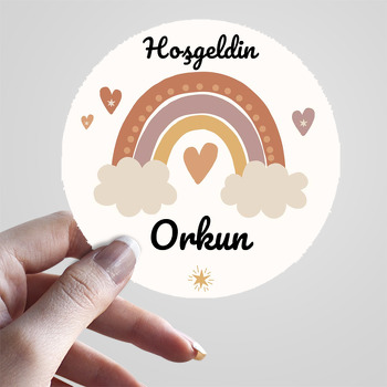 Soft Natural Tonlarda Kalpli Gökkuşağı Temalı Sticker