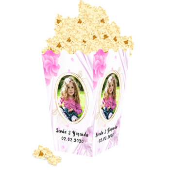 Soft Pembe Çiçekler Temalı Popcorn Kutusu