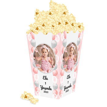 Soft Pembe ve Gümüş Balonlar Temalı Popcorn Kutusu