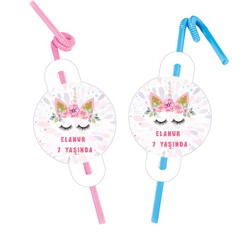 Soft Pink Unicorn Temalı Pipet ve Kartı