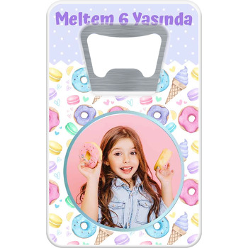 Soft Renklerle Donut Macaron ile Dondurma Temalı Dikdörtgen Magnet Açacak