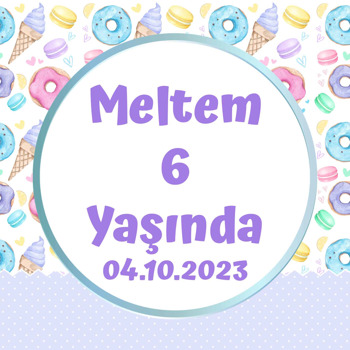 Soft Renklerle Donut Macaron ile Dondurma Temalı Kare Doğum Günü Parti Afiş