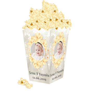 Soft Sarı Çiçekler Temalı Temalı Popcorn Kutusu