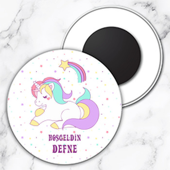 Soft Unicorn ile Yıldızlar Temalı Daire Plastik Magnet