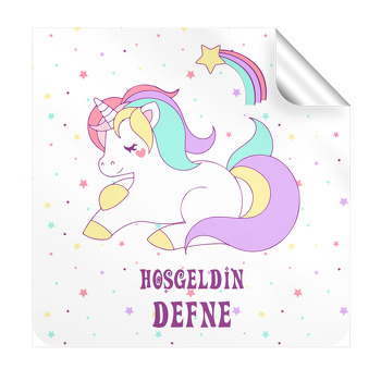 Soft Unicorn ile Yıldızlar Temalı Kare Parti Etiket