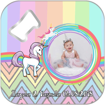 Soft Unicorn Temalı Kare Magnet Açacak