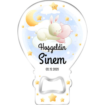 Soft Yıldız ve Ay ile Bulutta Uyuyan Tavşan Temalı Balon Magnet Açacak