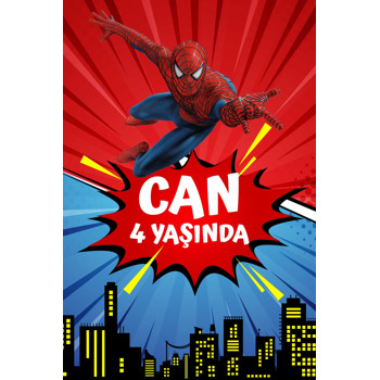 Spiderman Mavi Kırmızı Fon Temalı Doğum Günü Afiş