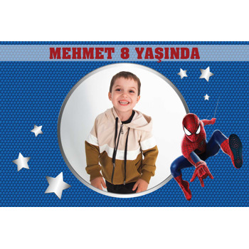 Spiderman Örümcek Adam ile Silver Yıldızlar Temalı Doğum Günü Afiş