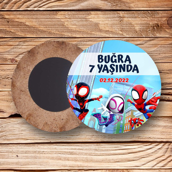 Spidey Örümcek Adam Temalı Daire Ahşap Magnet