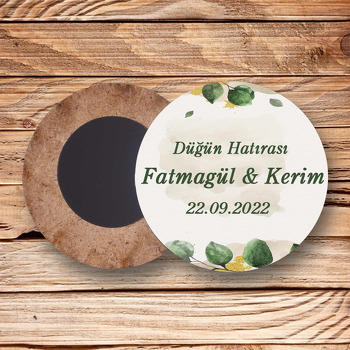 Suluboya Efekti Dallar ile Krem Fon Temalı Daire Ahşap Magnet