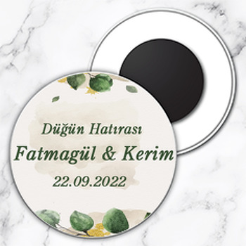 Suluboya Efekti Dallar ile Krem Fon Temalı Daire Plastik Magnet