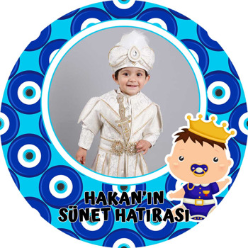 Sünnet Bebeği ile Nazar Boncuklu Fon Temalı Sticker