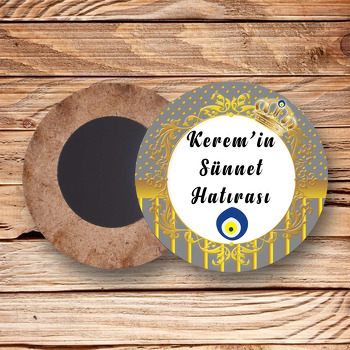 Sünnet Gold Gri Temalı Daire Ahşap Magnet