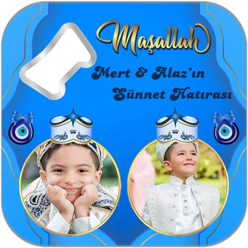 Sünnet Şapkalı Çift Çerçeve Temalı Kare Magnet Açacak