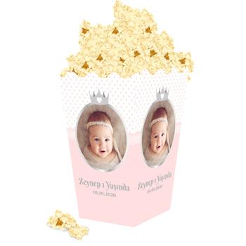 Taç ve Pembe Puantiyeli Prenses Temalı Popcorn Kutusu