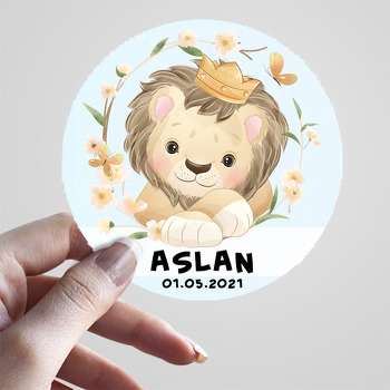 Taçlı Aslan Mavi Fon Temalı Sticker