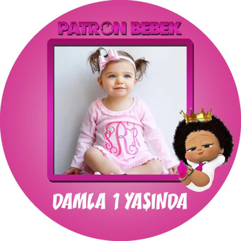 Taçlı Kız Patron Bebek Pembe Fon Temalı Sticker