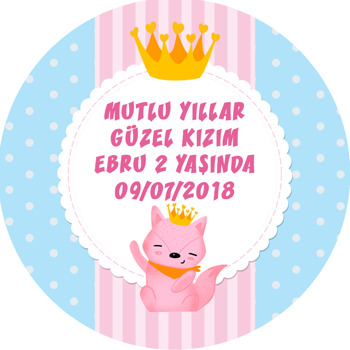 Taçlı Pembe Tilki Temalı Sticker