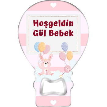 Taçlı tavşan ile Pembe Fon Temalı Balon Magnet Açacak