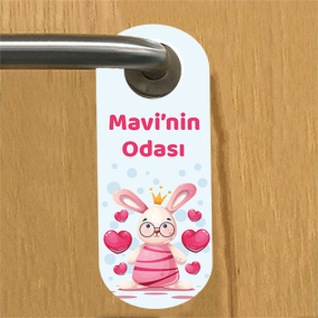 Taçlı Tavşan Temalı Çocuk Odası Kapı Askısı