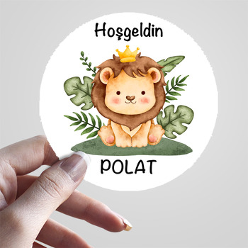 Taçlı Yavru Aslan ile Yapraklar Temalı Sticker