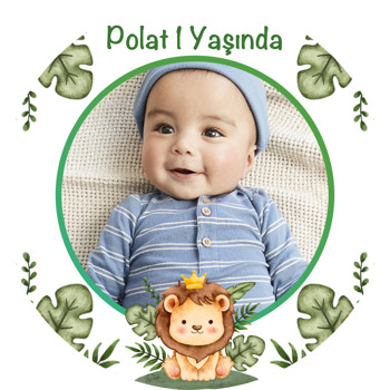 Taçlı Yavru Aslan ile Yapraklar Temalı Sticker