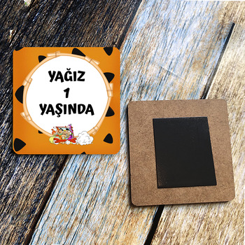 Taş Devri Temalı Kare Ahşap Magnet