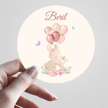 Tavşan Anne Çocuk ile Pembe Balonlar Temalı Sticker