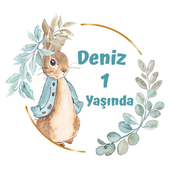 Tavşan ile Yaprak Çerçeve Temalı Sticker