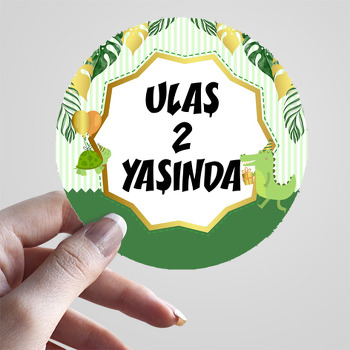 Timsah ile Tropikal Gold Yapraklar Temalı Sticker