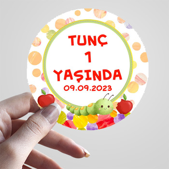 Tırtıl ile Elma Temalı Sticker