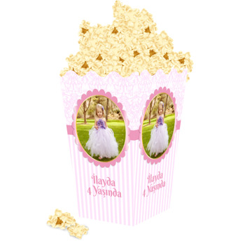 Toz Pembe Damask ve Kurdele Temalı Popcorn Kutusu