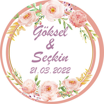 Toz Pembe Güller ile Çift Çizgi Çerçeve Temalı Akrilik Daire Magnet