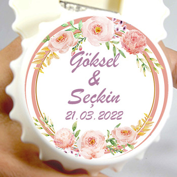 Toz Pembe Güller ile Çift Çizgi Çerçeve Temalı Kapak Şekilli Magnet Açacak