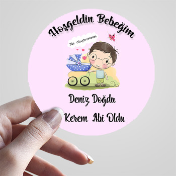 Toz Pembe Zeminli Bebek Araba Temalı Hoşgeldin Bebek Sticker