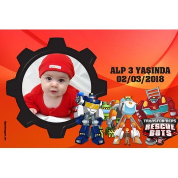 Transformers Rescue Bots Temalı Doğum Günü Plastik Magnet