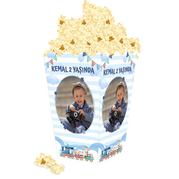 Tren ile Sevimli Hayvanlar Temalı Temalı Popcorn Kutusu