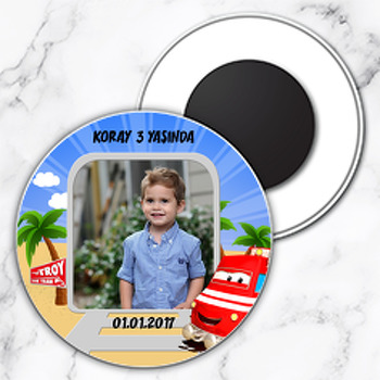 Tren Troy Temalı Resimli Daire Plastik Magnet